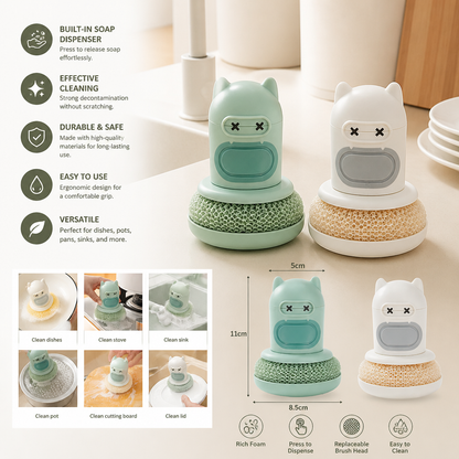 Cute Dish Brush with Built-In Soap Dispenser