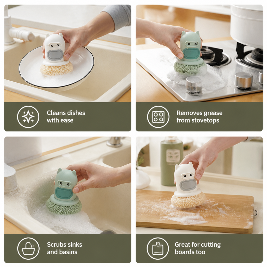 Cute Dish Brush with Built-In Soap Dispenser
