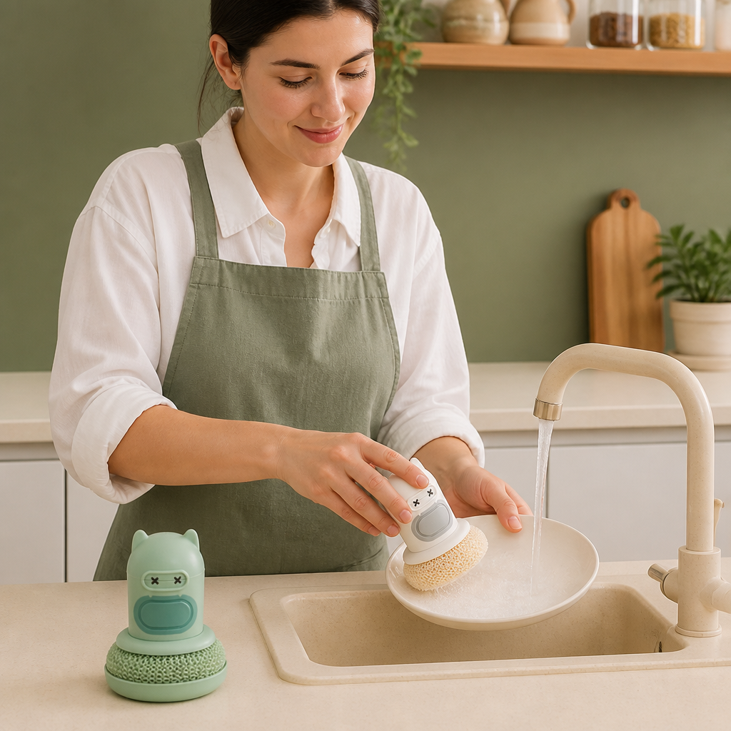 Cute Dish Brush with Built-In Soap Dispenser