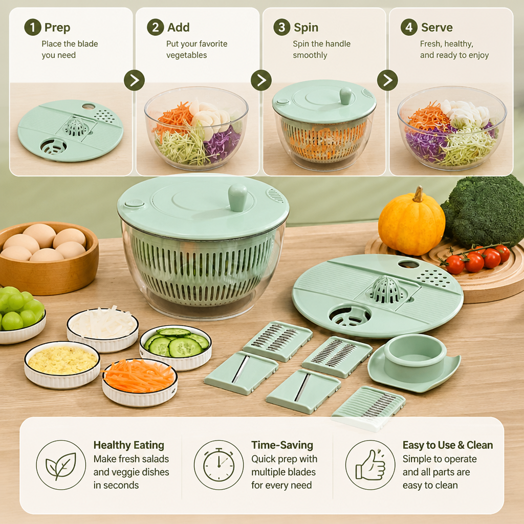 9-in-1 Manual Spinner & Slicer Vegetable and Salad Prep Set