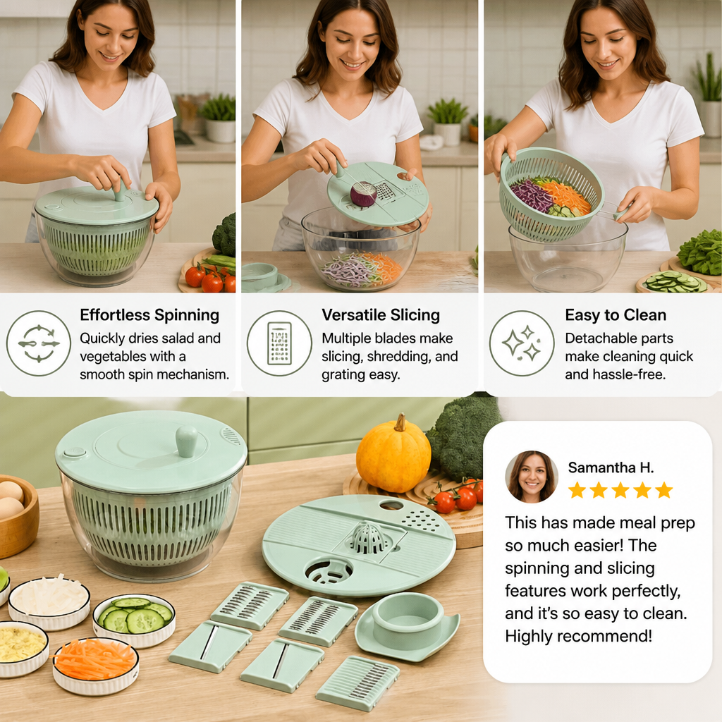 9-in-1 Manual Spinner & Slicer Vegetable and Salad Prep Set