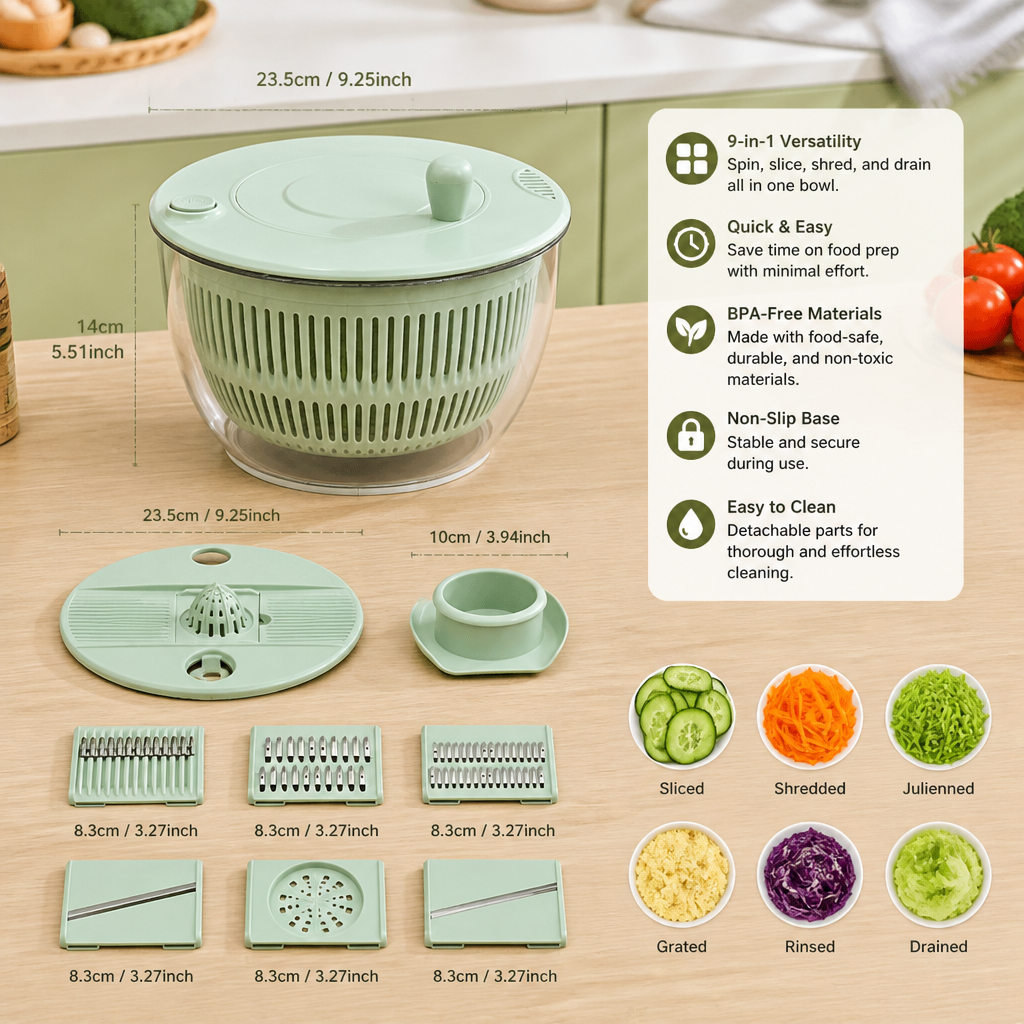 9-in-1 Manual Spinner & Slicer Vegetable and Salad Prep Set