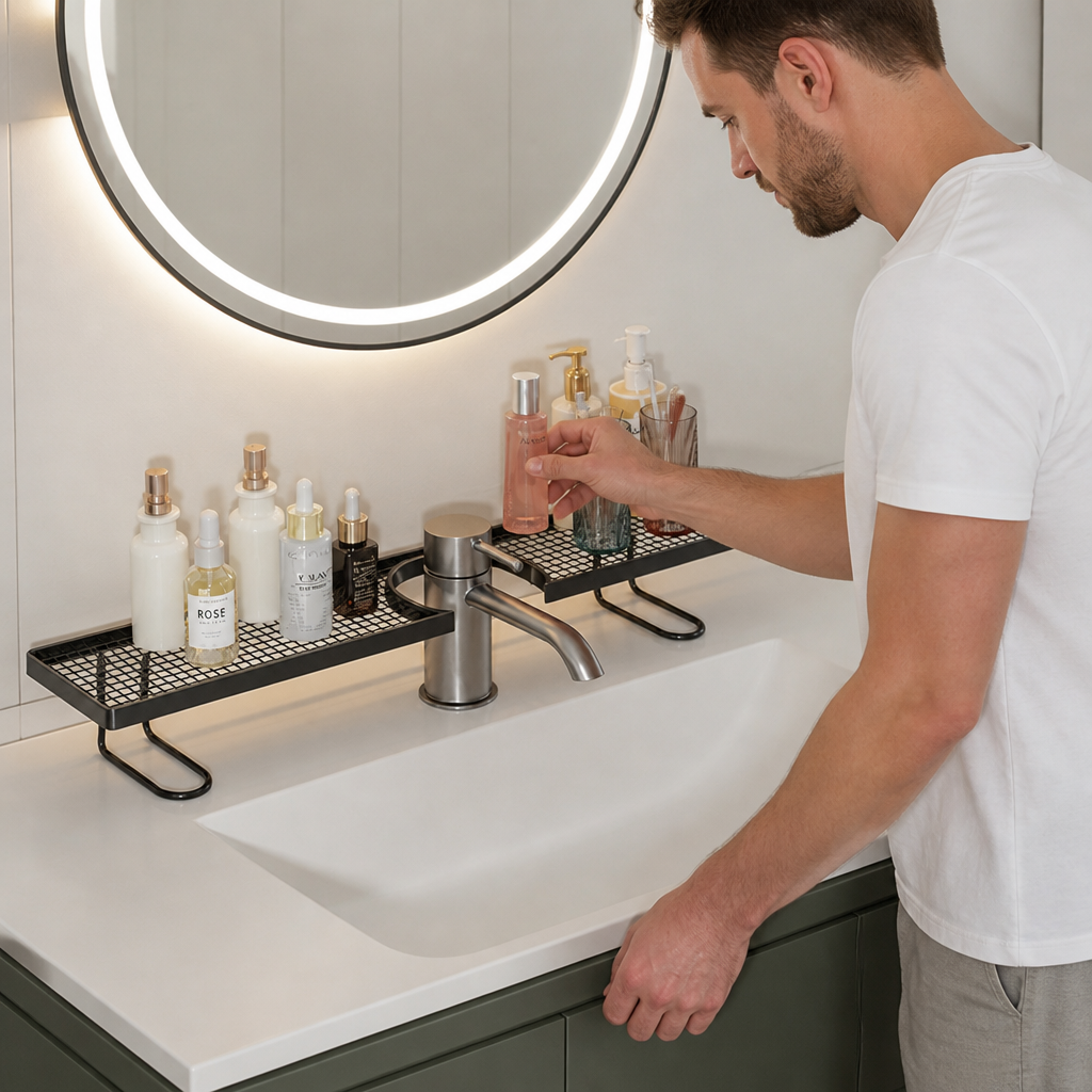 No-Drill Moisture-Resistant Bathroom Countertop Organizer Shelf