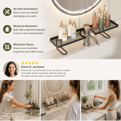 No-Drill Moisture-Resistant Bathroom Countertop Organizer Shelf