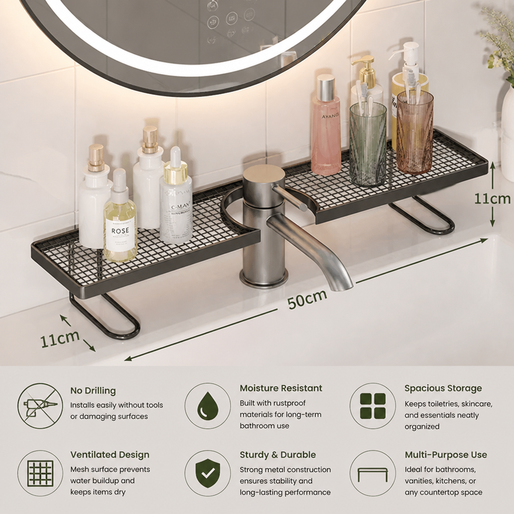No-Drill Moisture-Resistant Bathroom Countertop Organizer Shelf