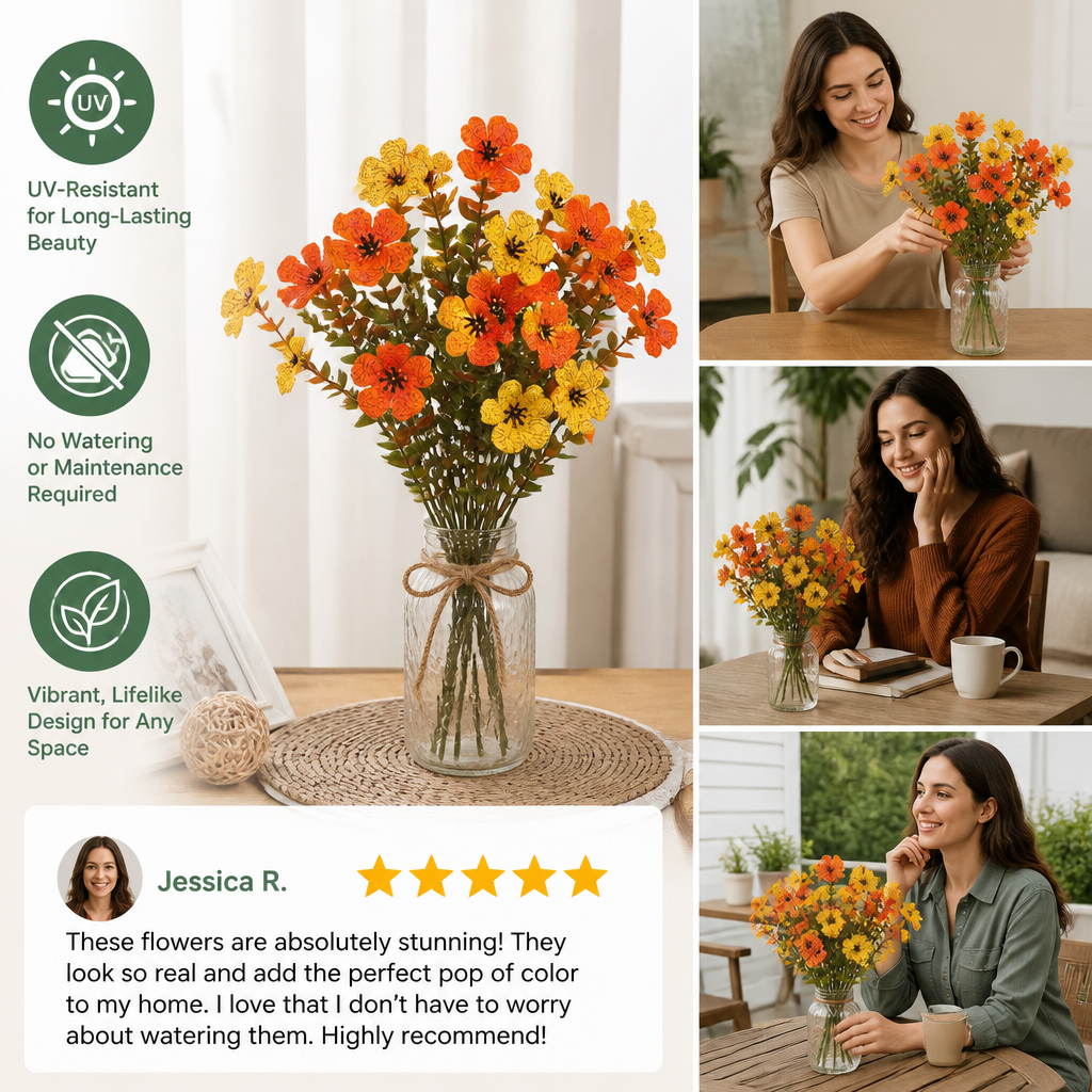 UV-Resistant Artificial Fall Flower Bouquet Set