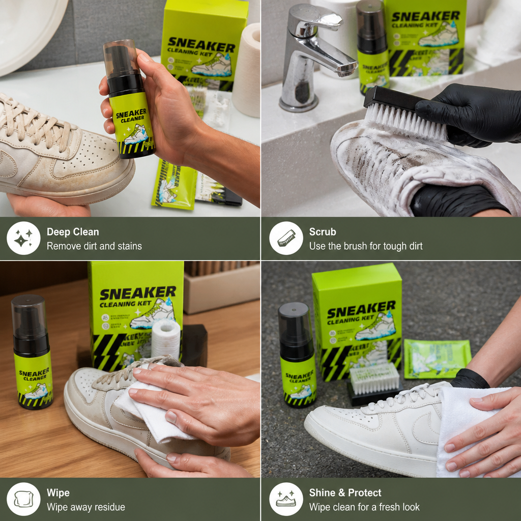 All-in-One Shoe Cleaning & Care Kit with Brushes, Dry Cleaner & Stain-Removal Wipes