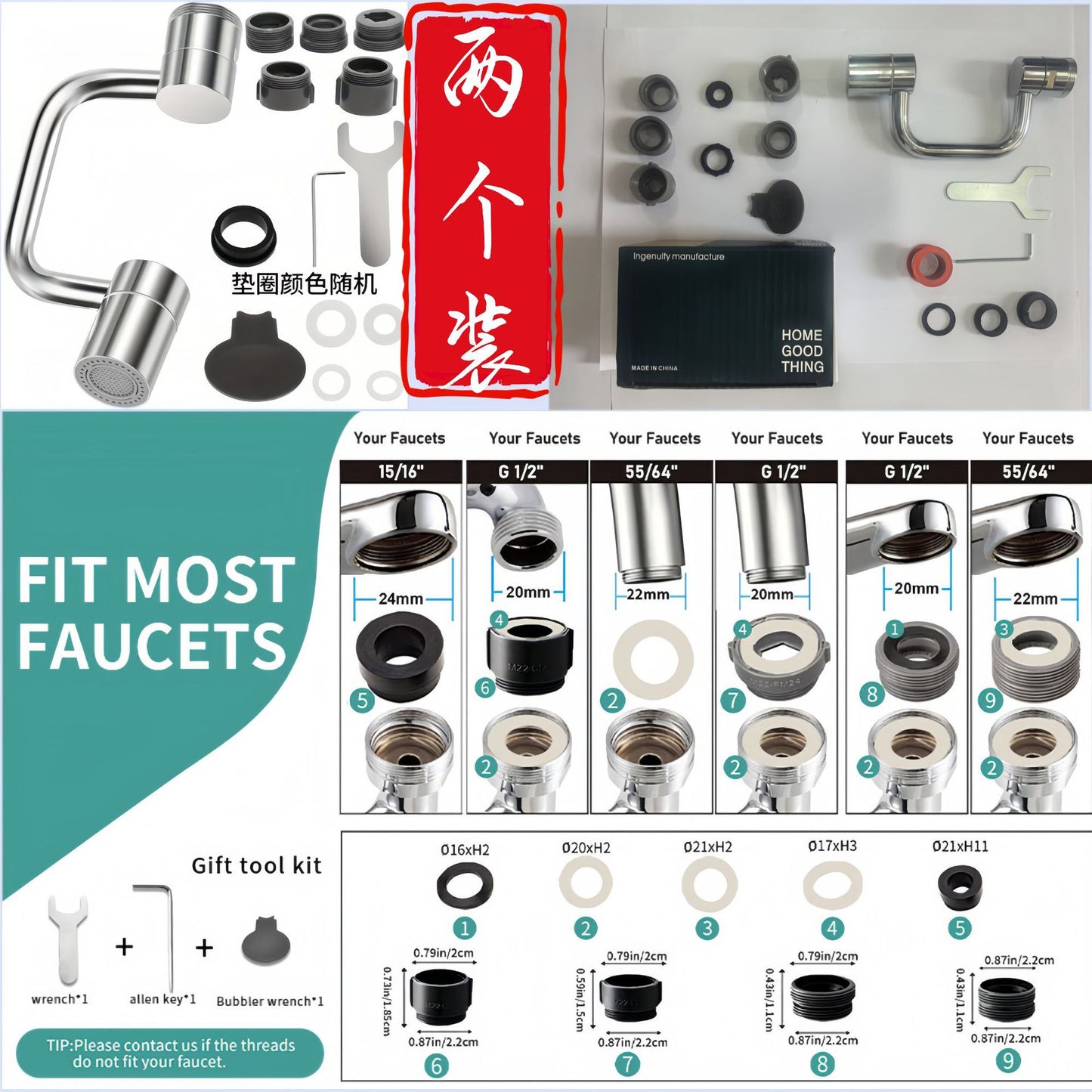 360° swivel tap extender with spray head – kitchen & bathroom use