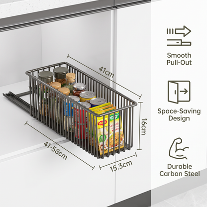 Space-Saving Pull-Out Carbon Steel Storage Basket & Cabinet Organizer