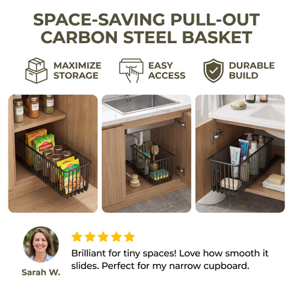 Space-Saving Pull-Out Carbon Steel Storage Basket & Cabinet Organizer