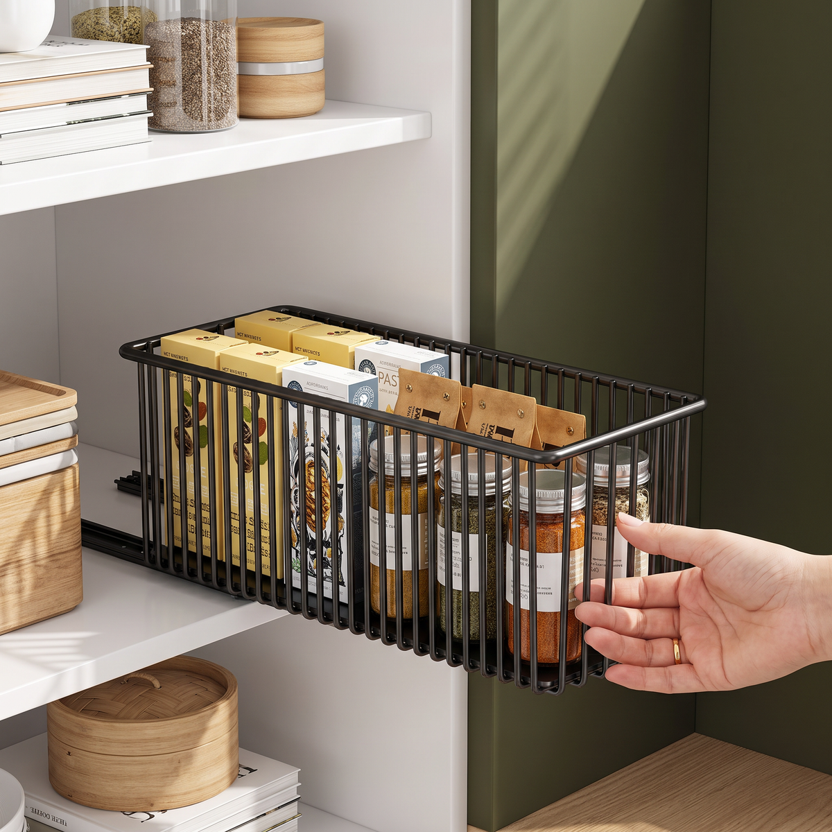 Space-Saving Pull-Out Carbon Steel Storage Basket & Cabinet Organizer