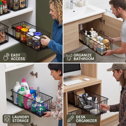 Space-Saving Pull-Out Carbon Steel Storage Basket & Cabinet Organizer