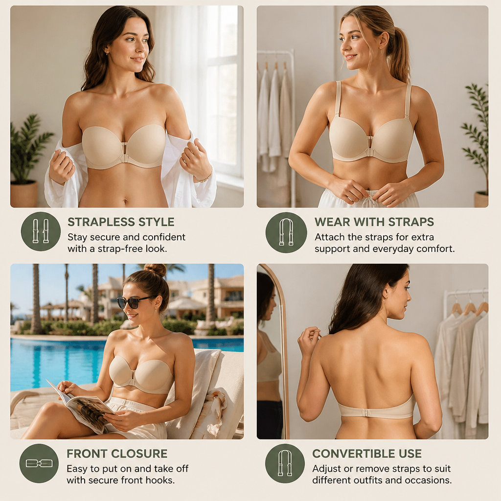 Push-Up Bra with Front Closure – Seamless, Supportive & with Removable Straps