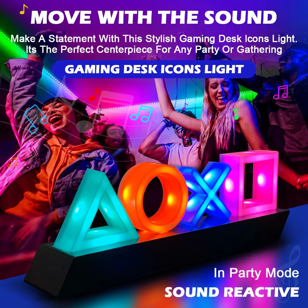 Led Table Lamp Playstation Symbols - Music - Controlled Decorative Lamp For Gaming  Bedroom