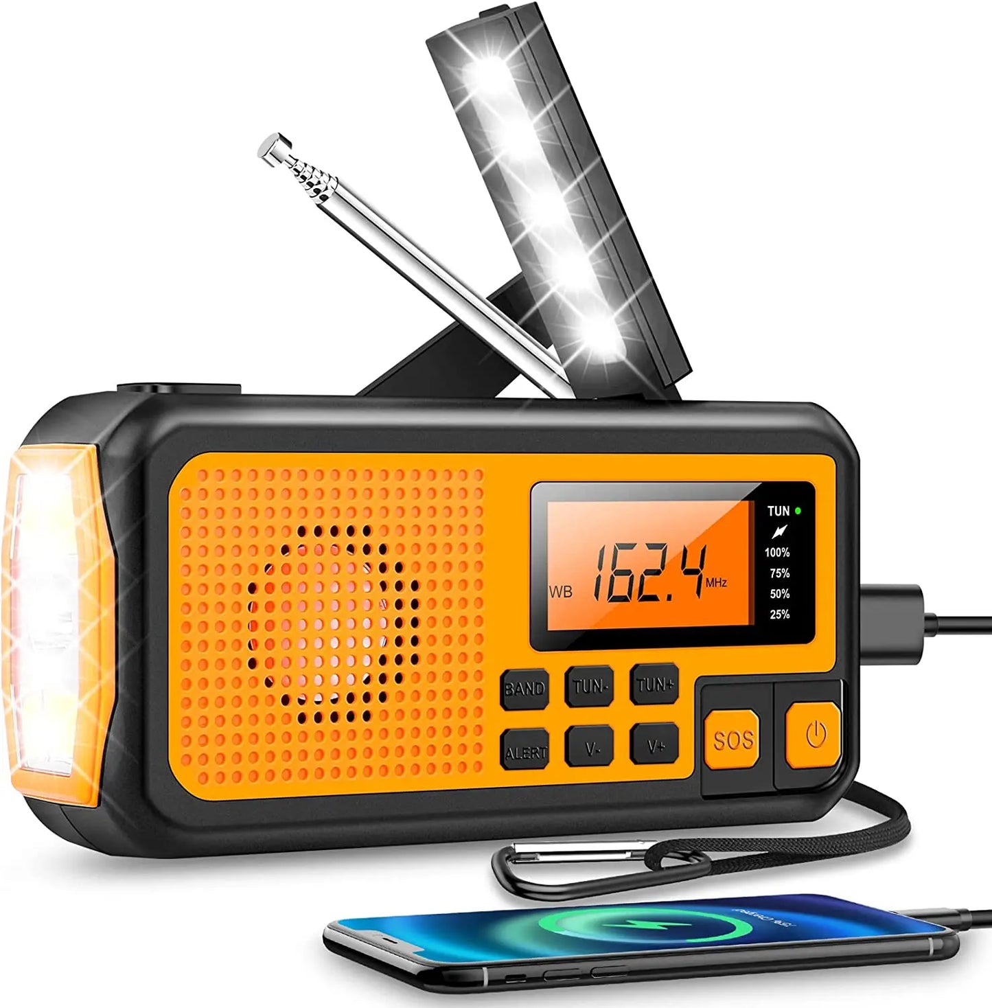 Emergency Radio With Crank & Solar - Portable Dynamo Radio With Power Bank & LED Torch