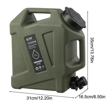 Portable 12 Litre Water Container With Drain Tap - Robust Canister For Outdoor And Camping