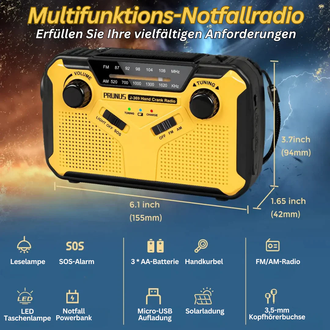 Emergency Radio With Crank & Solar - Portable Dynamo Radio With Power Bank & LED Torch
