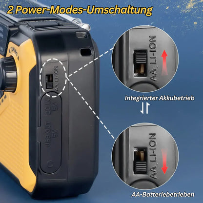 Emergency Radio With Crank & Solar - Portable Dynamo Radio With Power Bank & LED Torch