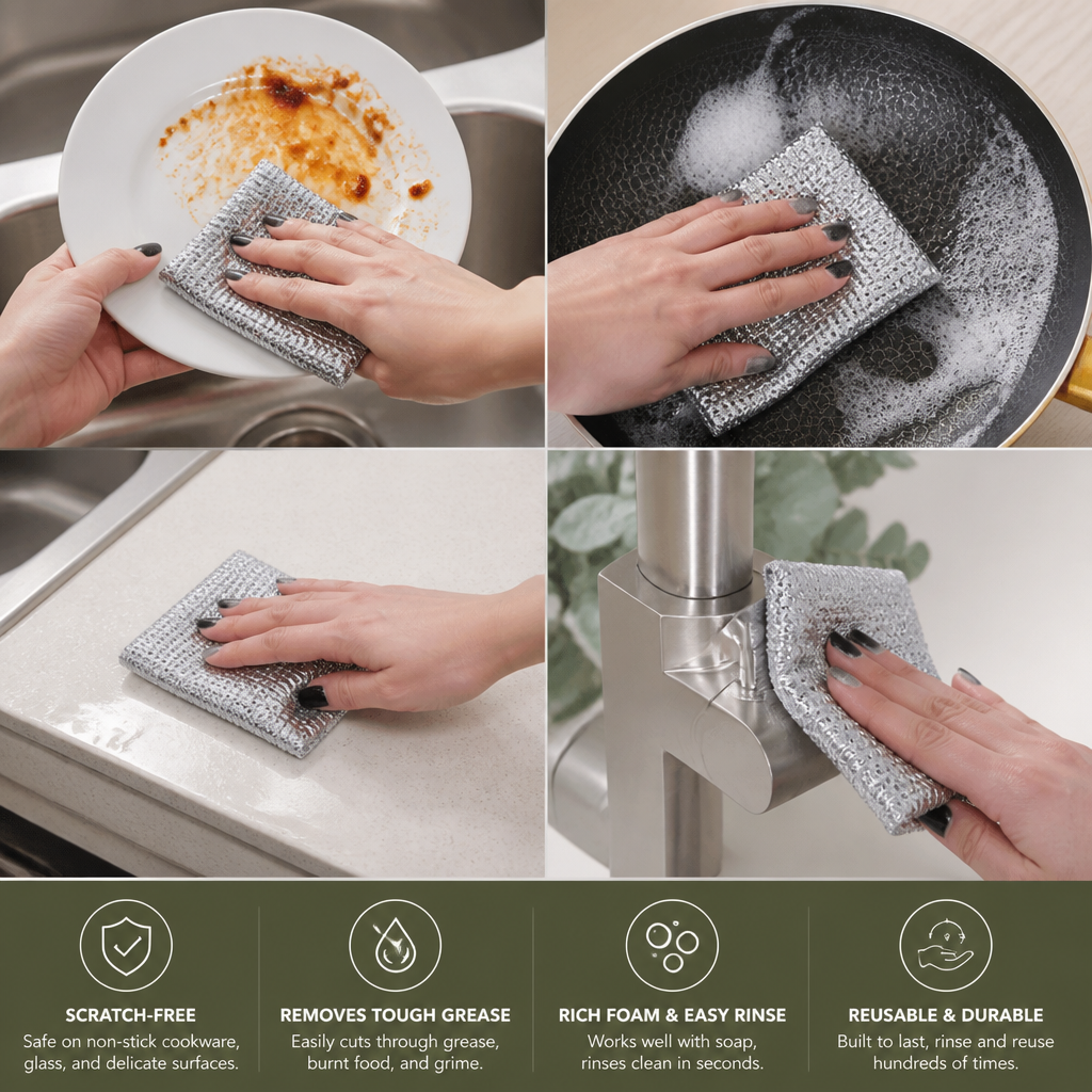Reusable Non-Scratch Wire Dishcloths for Multipurpose Kitchen Cleaning