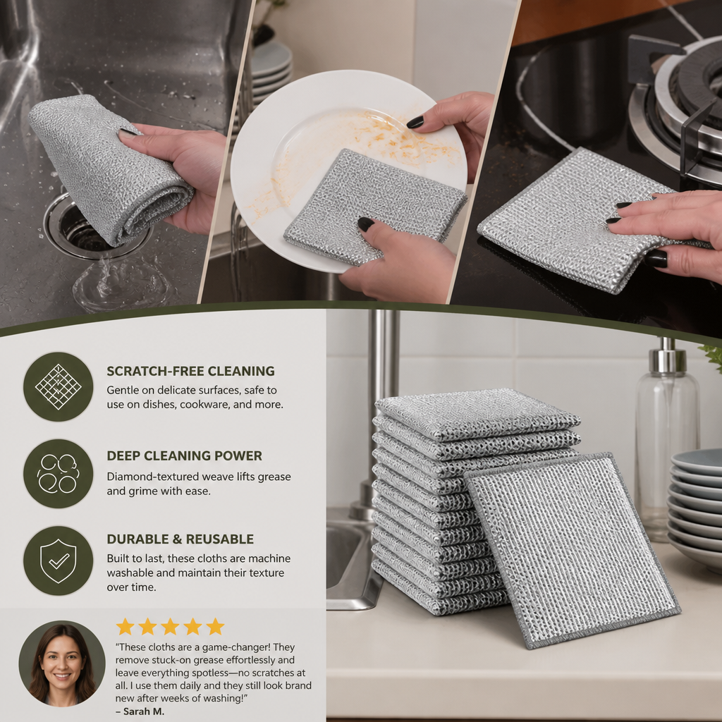 Reusable Non-Scratch Wire Dishcloths for Multipurpose Kitchen Cleaning