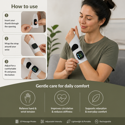 EMS Hand & Wrist Massager with 10 Modes for Pain Relief