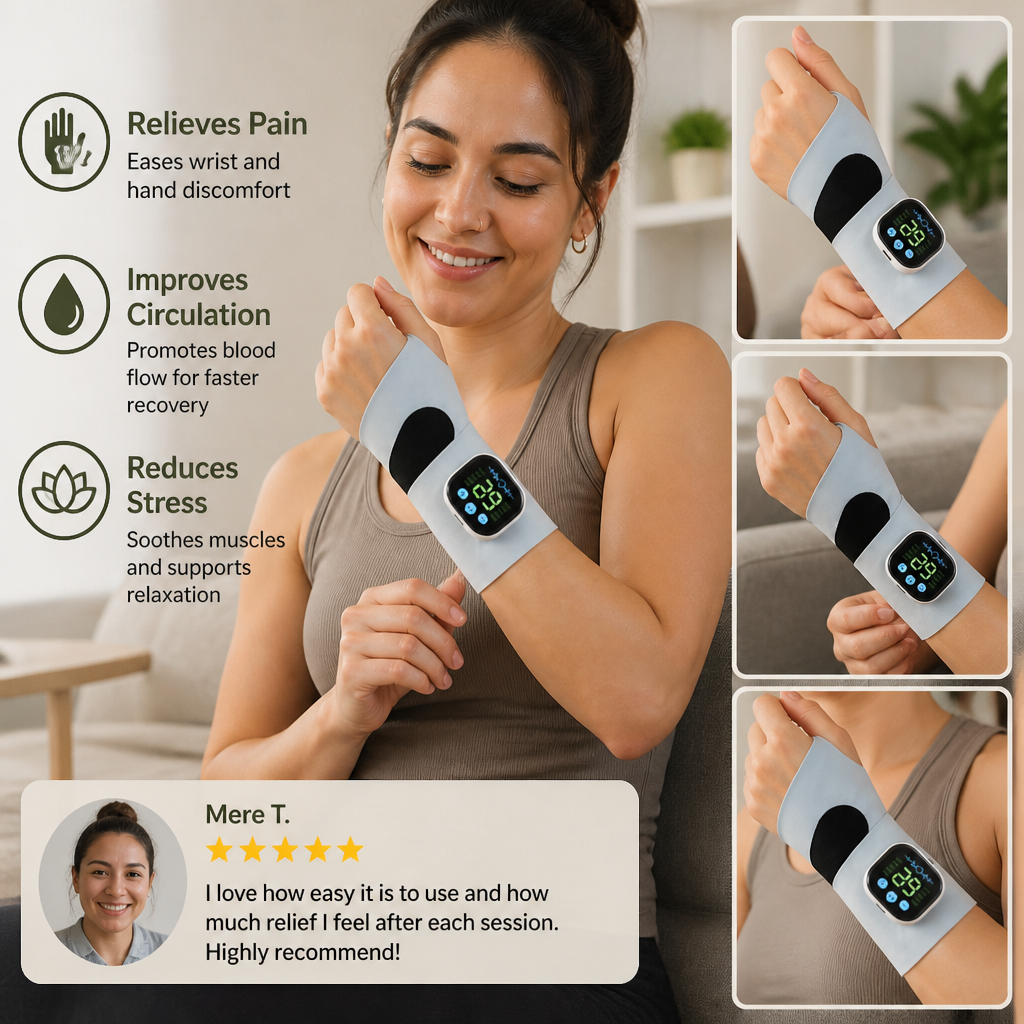 EMS Hand & Wrist Massager with 10 Modes for Pain Relief