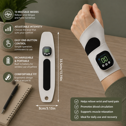 EMS Hand & Wrist Massager with 10 Modes for Pain Relief