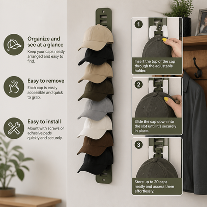 Wall-Mounted Hat Organizer – Holds Up to 20 Caps