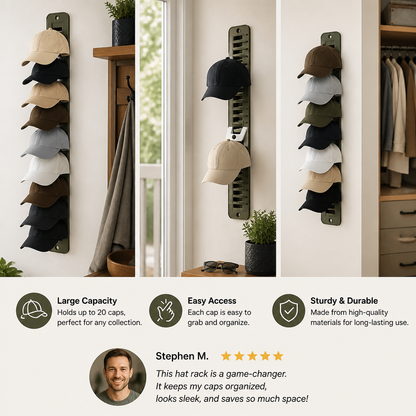Wall-Mounted Hat Organizer – Holds Up to 20 Caps