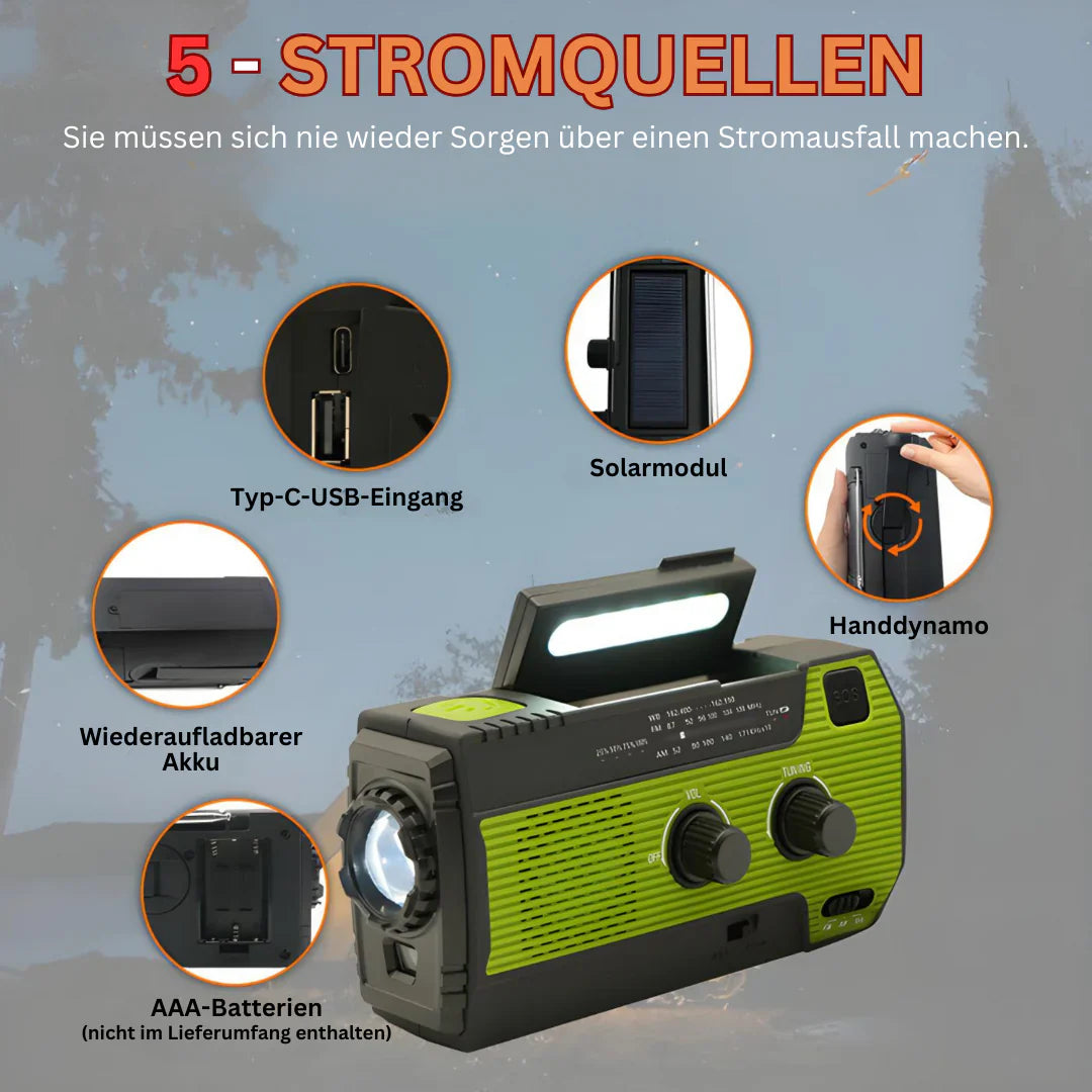 Portable Emergency Radio With Solar Energy - 5 Power Sources For Maximum Reliability