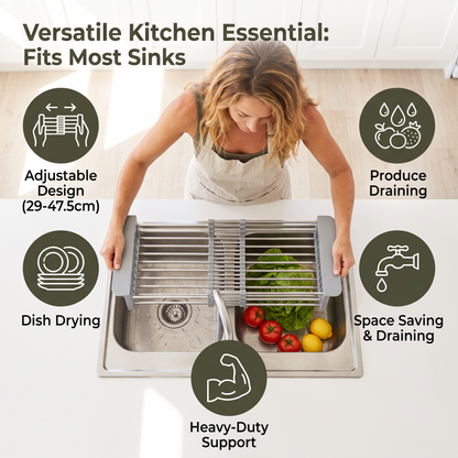 Adjustable Over-the-Sink Dish Drying Rack & Produce Drainer