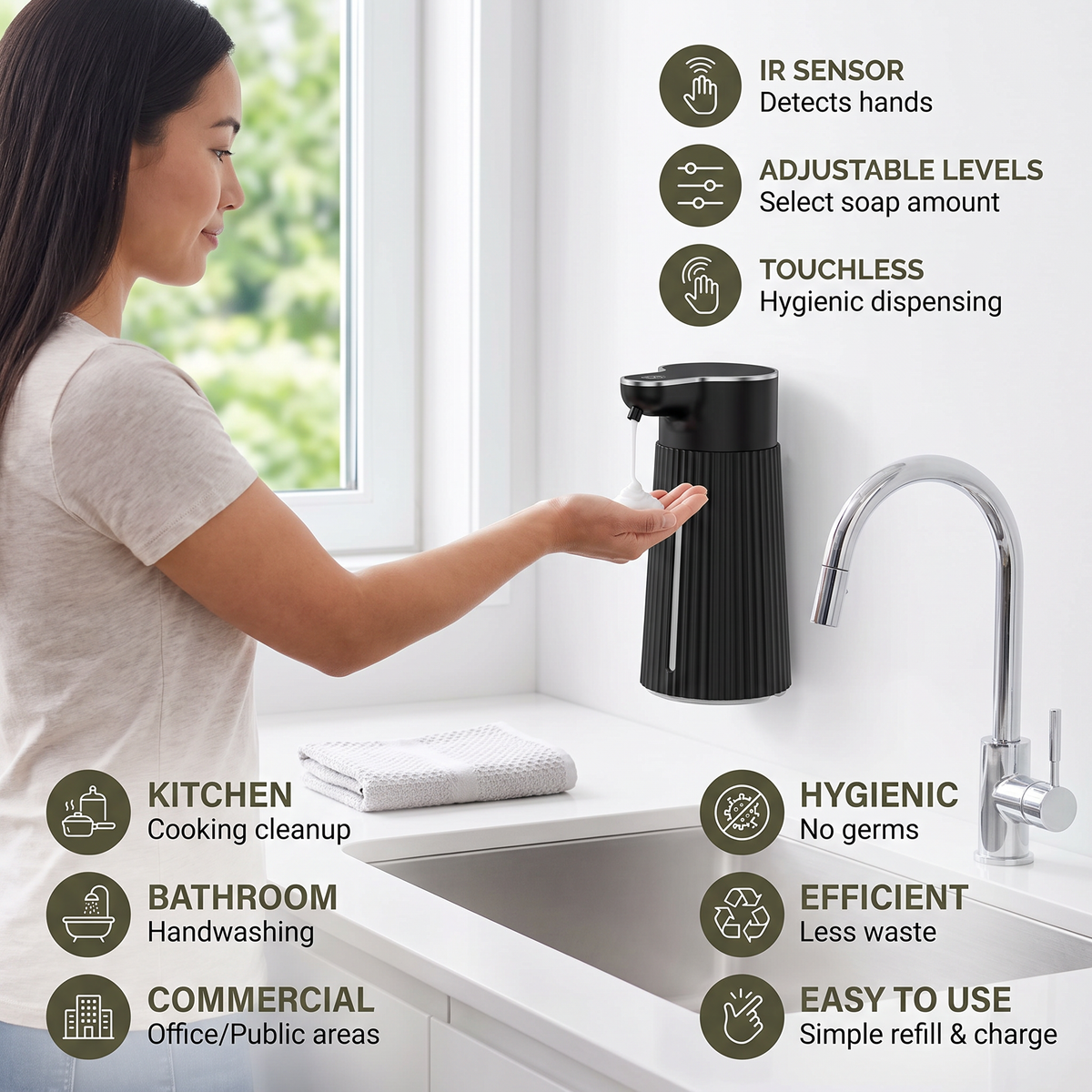 Touchless Automatic Sensor Soap Dispenser with Adjustable Dispensing Levels