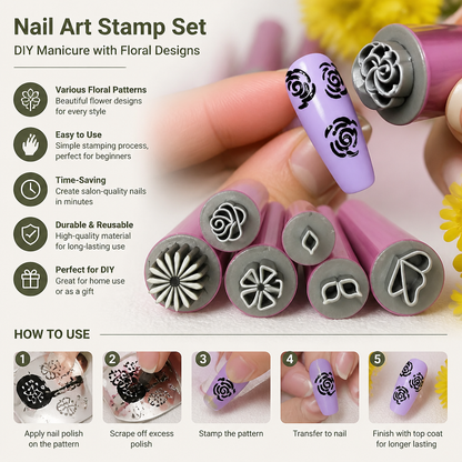 Nail Art Stamp Set – DIY Manicure with Floral Designs