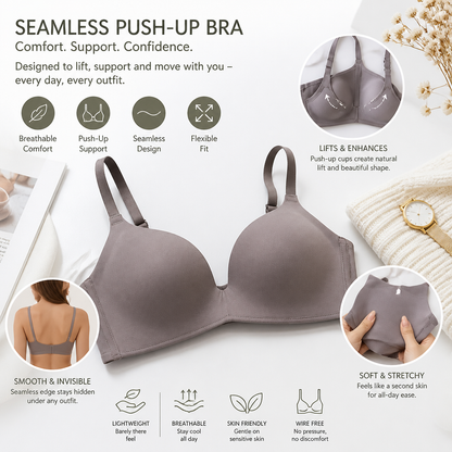 Seamless Push-Up Bra – Wire-Free, Breathable and Supportive with Triangle Cups