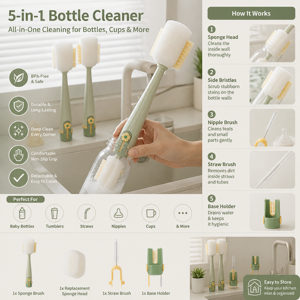 Practical 5-in-1 Bottle Cleaner