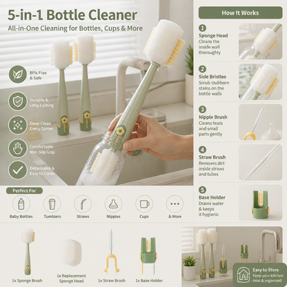 Practical 5-in-1 Bottle Cleaner