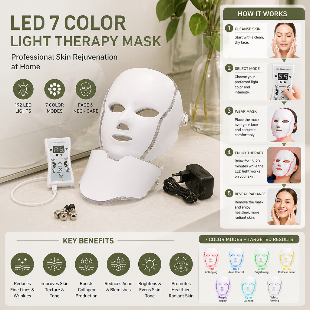 LED Face Mask – Professional Light Therapy for Skin Rejuvenation at Home