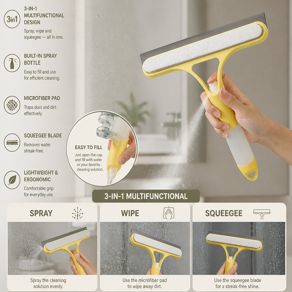 3-in-1 Multifunctional Glass Cleaning Rod