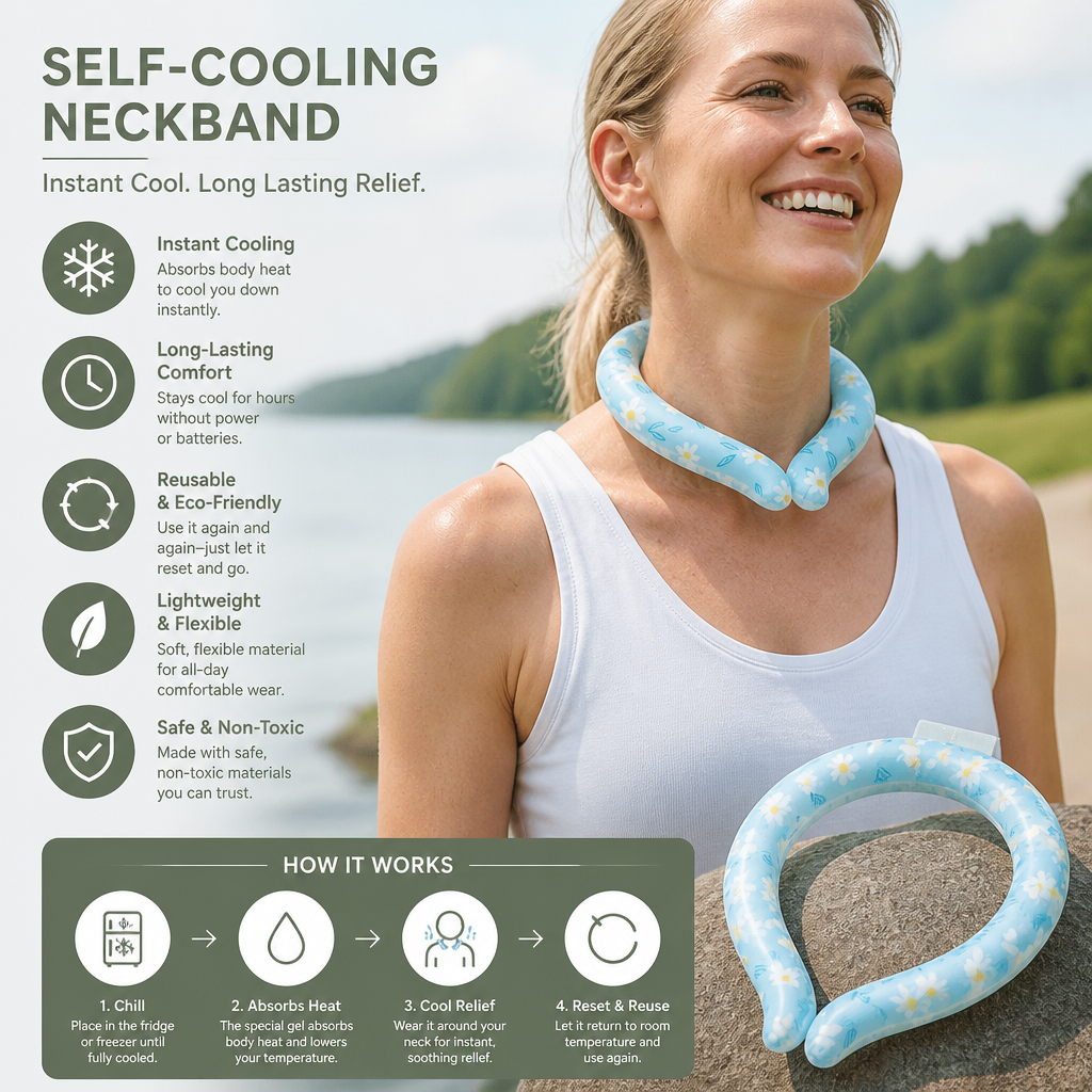 Self-Cooling Neckband – Reusable Cooling Band for Hot Days, Sports & Outdoor Use