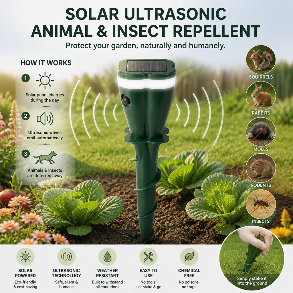 Solar Ultrasonic Animal and Insect Repellent Device