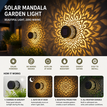 Colorful Solar Mandala Garden Light – Waterproof Outdoor LED Wall Projection Lantern