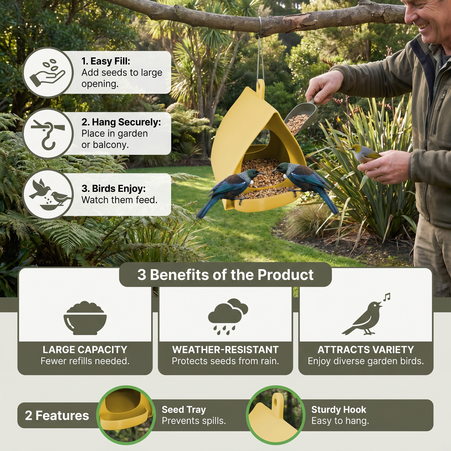 Hanging Bird Feeder – Large Capacity for Garden & Balcony