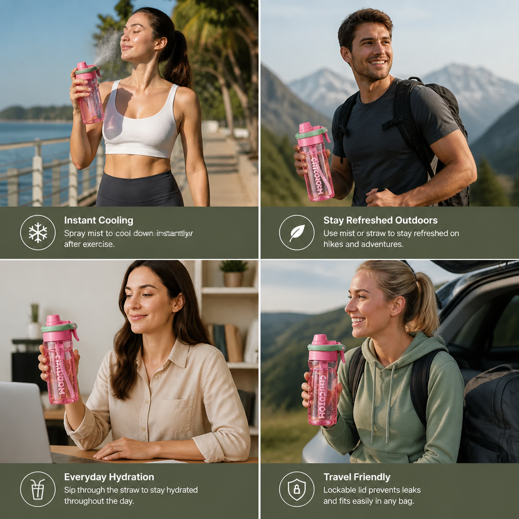 2-in-1 Sports Water Bottle with Spray Function & Straw – Large Capacity