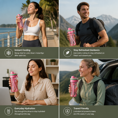 2-in-1 Sports Water Bottle with Spray Function & Straw – Large Capacity
