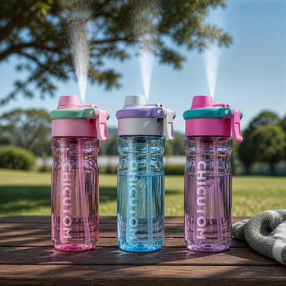 2-in-1 Sports Water Bottle with Spray Function & Straw – Large Capacity