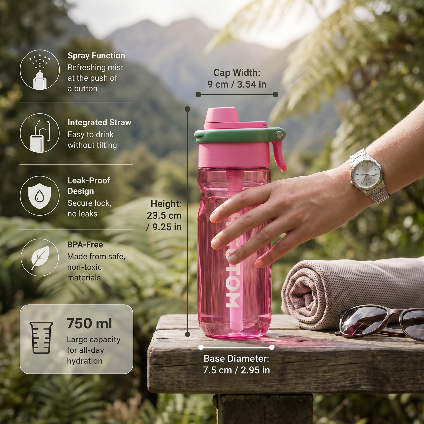 2-in-1 Sports Water Bottle with Spray Function & Straw – Large Capacity