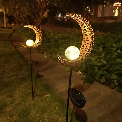 Metal Solar Garden Light - Waterproof Led Design in Moon , Flame , Sun or Star Shape