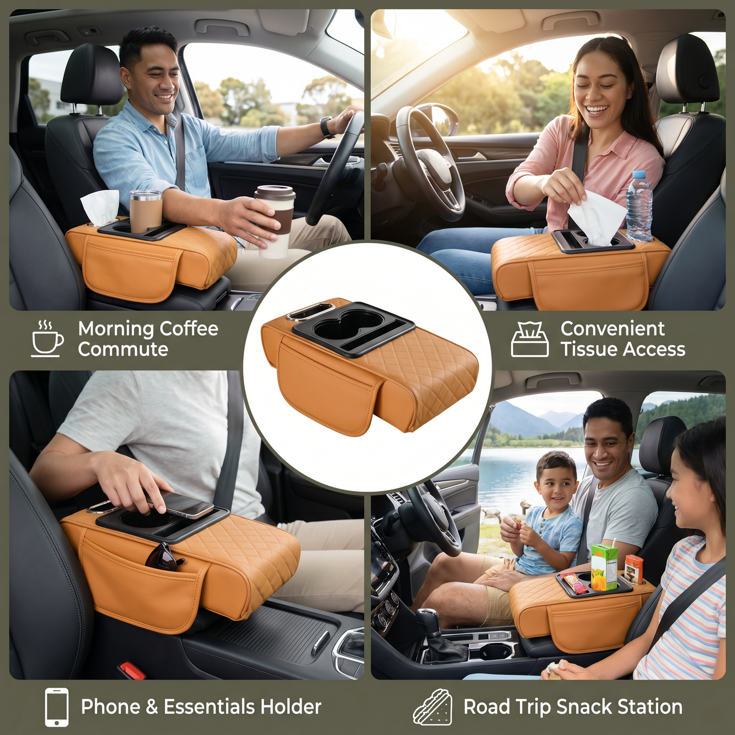 Multifunctional Car Armrest with Cup Holder & Storage
