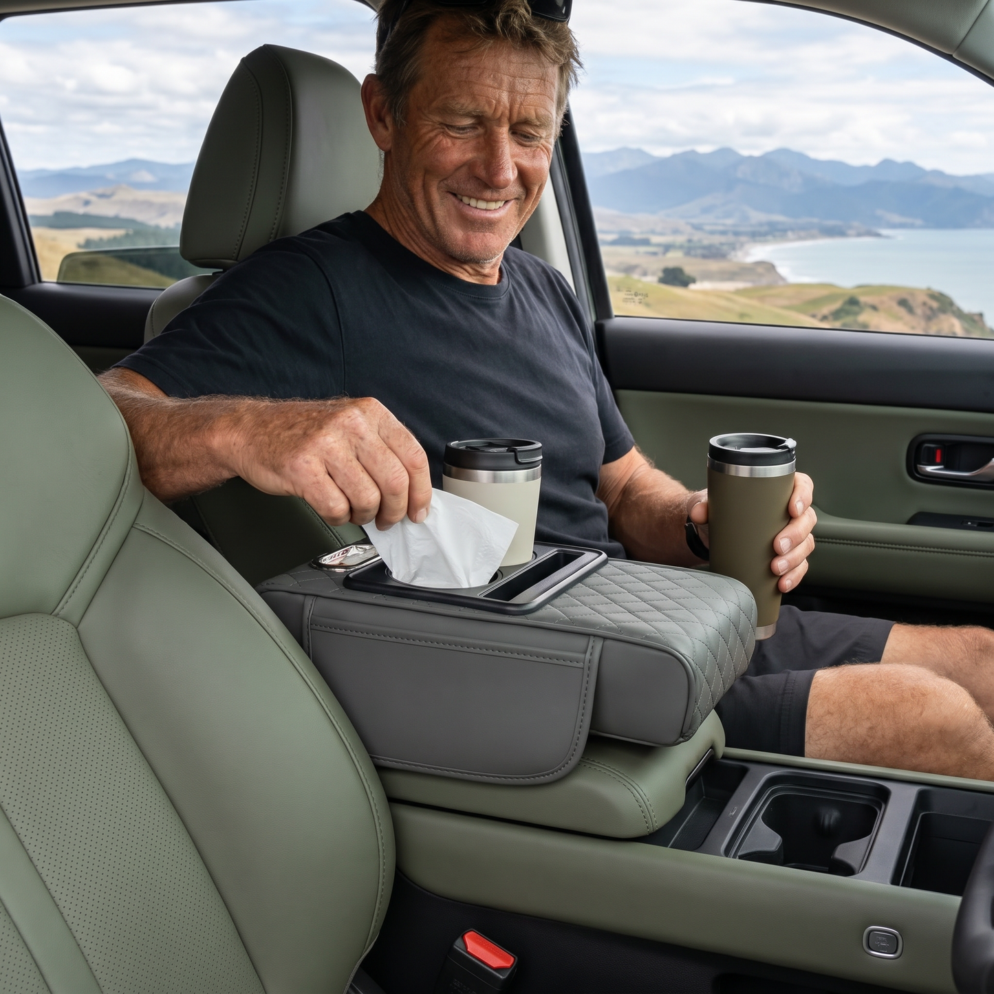 Multifunctional Car Armrest with Cup Holder & Storage