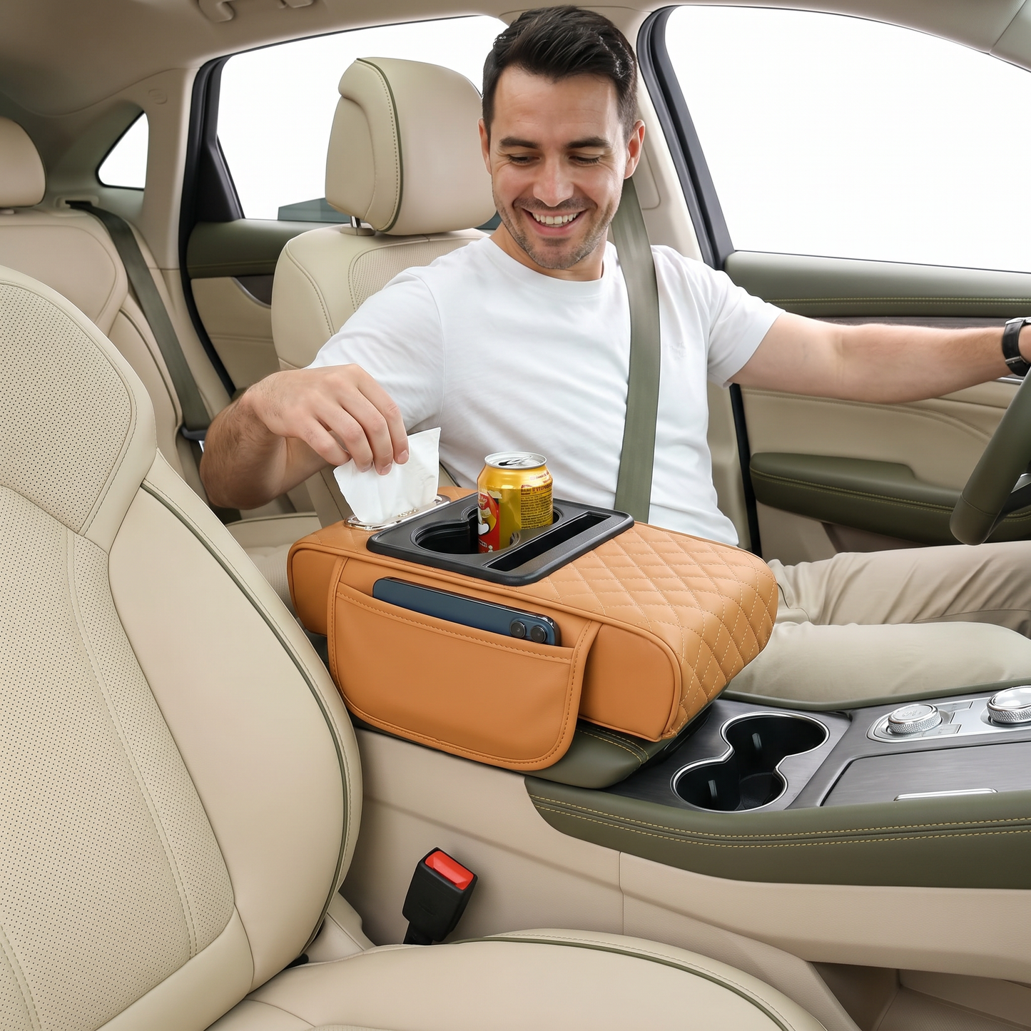 Multifunctional Car Armrest with Cup Holder & Storage